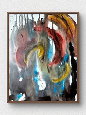 Original Expressive 11x14 Abstract Acrylic Canvas Signed Artwork Bold Colors A35 picture