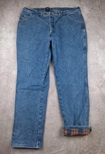 Vintage LL Bean Flannel Lined Jeans Mens 38x32 Fit Blue Denim Work 90s Made USA picture