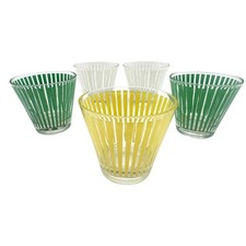 Vintage Jeannette Carousel Cocktail Glasses Set of 5 Green Yellow Juice MCM picture