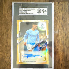  2020-21 Topps Chrome UCL Ferran Torres Gold Bubbles Auto Man City Barca Spain picture