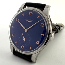VINTAGE 1950S LONGINES OVERSIZED 37MM BLUE DIAL MANUAL MID-CENTURY DRESS WATCH picture