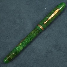 Vintage Eclipse Green Marbled Resin Fountain Pen w/14k Nib, Broken Lever picture
