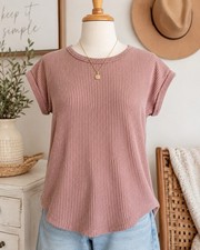 Maurices 24/7 Womens S Dusty Rose Textured Top Ribbed Coastal Boho Minimalist picture