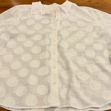 Chico's White Sheer Polka Dot Button-Up Long Sleeve Collared Blouse 2 picture