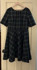 British Boden Tartan Plaid Tweed Moon Wool Dress Navy Green UK 20 L US 16 L EUC picture