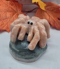 Peach Stone Spider on Natural Stone Base Halloween Crystal Carving 8 oz picture