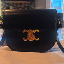 CELINE Triomphe Black Small Shoulder/Crossbody Bag Gold Hardware Clasp Logo picture