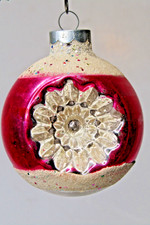 VTG Glass Mica Indent STAR Embossed Confetti BALL Christmas Ornament Franke Red picture