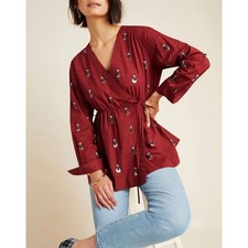 New Anthropologie Dhruv Kapoor Romana Beaded Babydoll Blouse Small picture