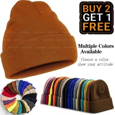Beanie Hat Cap Plain Knit Ski Skully Cuff Winter Warm Slouchy Men Women Solid CF picture