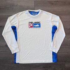 Pelagic AquaTek Pro Fishing Shirt Mens Small White Blue Long Sleeve Marlin Logo picture