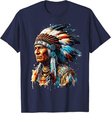 Vintage Indian Chief Native American Pride Feather Headdress Unisex T-Shirt picture