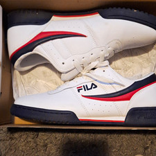 FILA Men's Low Top Lace-Up Athletic Sneakers White/Red/Blue Solid Casual picture