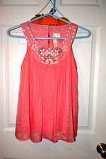 Adiva Ladies Sleeveless Top Pink/Salmon Beads and Pailettes on Yoke NWOT  PS picture