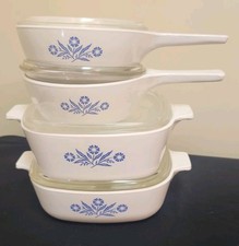 8 piece set Vintage Corning Ware Blue Cornflower Pyrex Lid 2(1.5 qt) 2(1 pt)  picture
