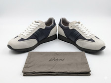 BRIONI Luxury Mens Suede Mesh Sneakers Running Shoes Gray Navy Leather Trim 9 picture