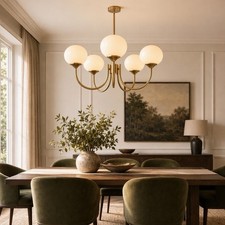 NEW Anthropologie 5-Light Gold White Chandelier Retro Boho Light Ceiling Fixture picture