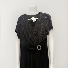 R&M Richards 16W Black Chiffon Wrap V-Neck Dress Glitter Rhinestone Lined picture