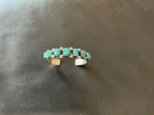 Zuni Shaped-Turquoise Row Vintage Sterling Silver Cuff Bracelet Vintage picture