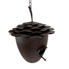 Hanging Birdhouse Rustic Acorn Metal Brown 10.5 Inch Outdoor Garden Decor picture