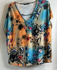 Loveu.Dear Womens Plus 3X Top Shirt Deep V-neck Bright Floral Print Cap Sleeve picture