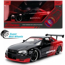 Jada 1:24 2002 Nissan Skyline GT-R (R34) ADVAN – Black Red – Autoworks #38346 picture