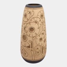 Weller Burntwood 1910s Art Deco Pottery Tan And Brown Floral Ceramic Flower Vase picture