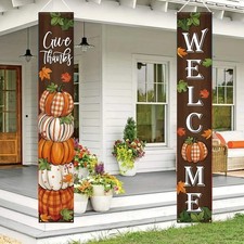 Porch Banner Set- Thanksgiving, 2 Panels, 70.8x12 in, Plaid Pumpkin picture