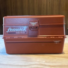 Vintage Red/Orange Fenwick 3.5 Wide Body Fishing Tackle Box 5 Tray Clamshell picture