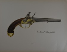 Antique Flintlock Gun Pistol Art Print North & Cheney 1799 Limited Edition 1955 picture