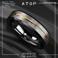 8/6mm Silver Brushed Black Edge Tungsten Ring Plated Metal ATOP Men Wedding Band picture