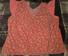 Cato Red Cherry Print Cap Sleeve Plus Eyelet blouse ruched 26/28W fruit coquette picture