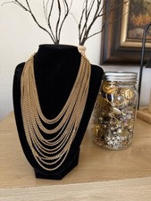 Vintage Monet Multi-Strand Gold Tone Waterfall Statement Necklace – 67g picture