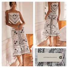 LyreBird Anthropologie Hearts Scalloped Crop Pants Black & White Small NWT $88 picture