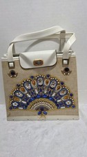 Vintage 1960's  Blue Jewel Tone Purse /Original Paperwork . Water Spots- Damage  picture