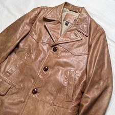 Vtg J. CREW 90s Leather Mens Jacket Distressed Buckle Back Sz S Moleskin Liner picture