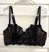 Vintage 2003 Victoria's Secret Black Lace Nude Mesh Corset Bra Bustier 34D picture