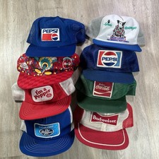 VTG 80s 90s Soda Beer Snapback Hats Pepsi Coke Bud Dr Pepper Lot 8 Trucker Caps picture
