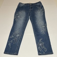 Chico's Embroidered Floral Ankle Jeans Women’s Chicos Size 0.5 (30x26) Blue picture