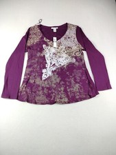RXB Blouse Woman's XXL Maroon Floral Bohemian Bohochic Bohostyle Rhinestones picture