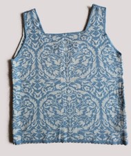 Oleana Norway Sleeveless Top 25% Silk 75% Merino Wool Light Blue & White Floral picture