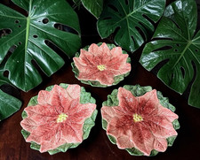 Fitz & Floyd Omnibus Poinesttia Christmas Plates Set Of 3 Vintage Japan 1980's picture