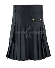 Men's Tactical Utility Kilt Black 100% Cotton Cargo Work Kilt Pockets 34-48 picture