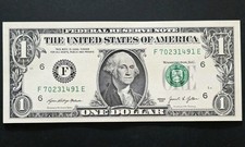 0888-Fancy Error $1 Bill-Series 2021-Third Print Treasury Seal Shift Anomaly UNC picture