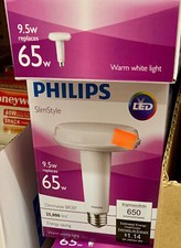 LOT of 6  Philips SlimStyle 9.5 watt (65W Eq) Warm White Light  (2700k) BR30 Dim picture
