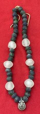 Magnificent Old African Large Glass Bead Necklace With Bronze Bell Amulet picture