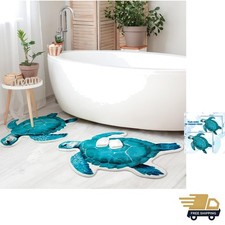 Elegant 2-Piece Blue Sea Turtle Rugs – Plush Bath Mats for Stylish Decor picture