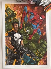 Spider man - Hulk - Punisher - Original Art By Carlos Eduardo Cunha picture