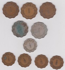 CYPRUS BRITISH ( 1934-1945 ) 5 X ONE & 5 x HALF PIASTRE KING GEORGE V & V1 COINS picture