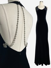 Vintage Y2K Jessica McClintock black velvet necklace back gown old Hollywood XS picture